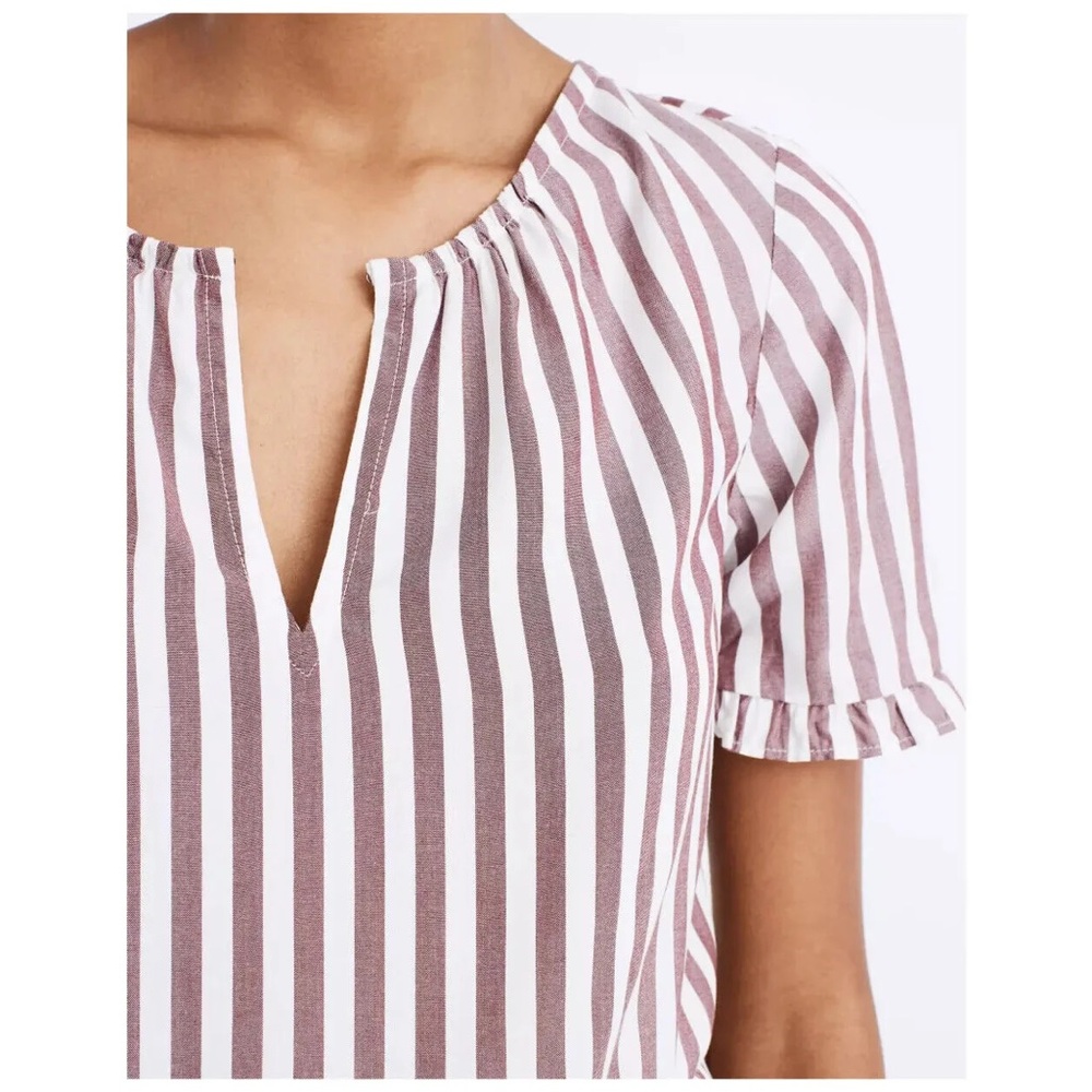 Madewell Stanza Ruffle Hem Top - Mauve Vertical Stripe (EUC, Size XS) - Picture 3 of 7